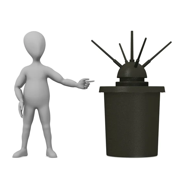 3d render of cartoon character with war mine — Stock Photo, Image