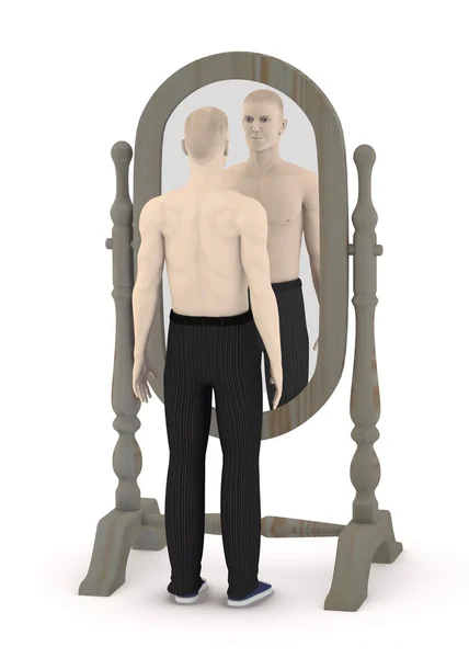Ayna ile yapay karakteri 3D render — Stok fotoğraf