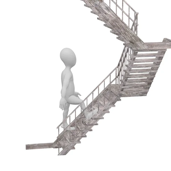 3D визуализация персонажа мультфильма с лестницей — стоковое фото