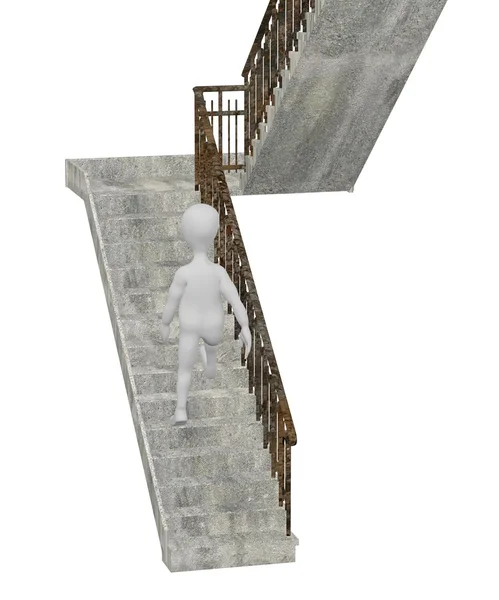 3D vykreslení kreslené postavičky s schody — Stock fotografie