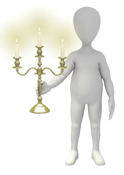 3d render of cartoon character with candlestick — Stock Photo, Image