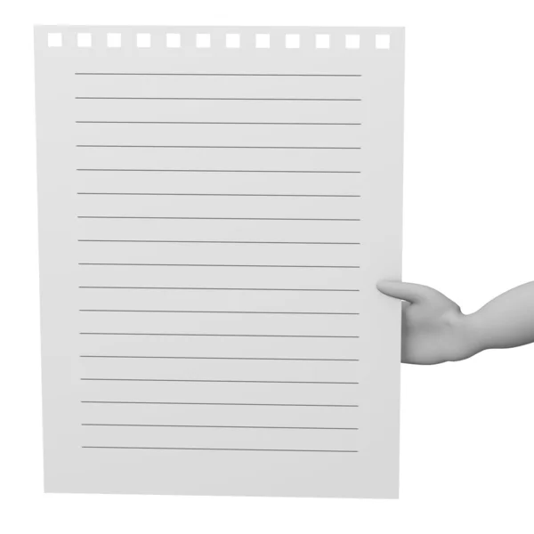 3d render of cartoon character with piece of paper — Stock Photo, Image