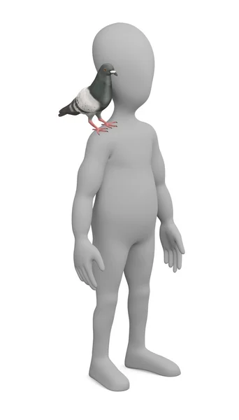 3d renderizado de personaje de dibujos animados con paloma — Foto de Stock