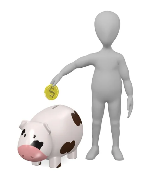 3d render of cartoon character with piggy bank — Stock Photo, Image