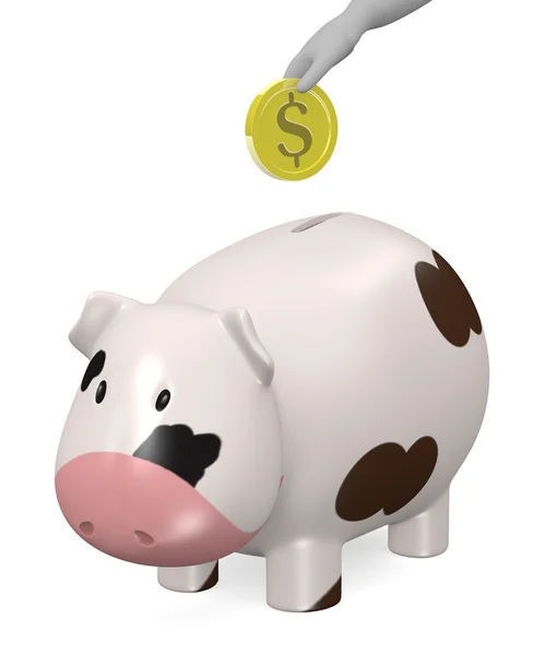 带小猪银行的卡通人物3D渲染 — 图库照片