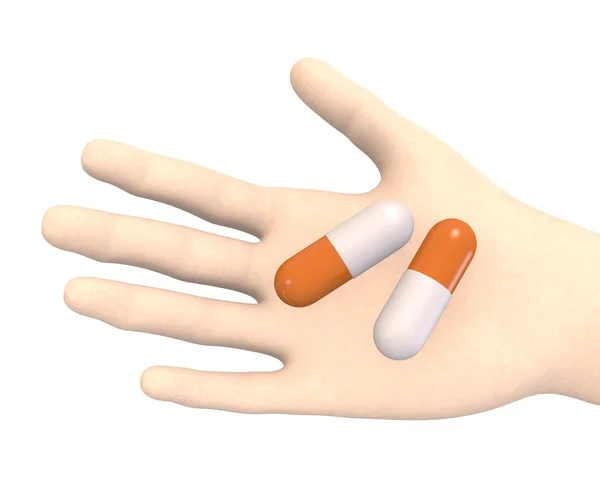 3d визуализация руки с таблетками — стоковое фото