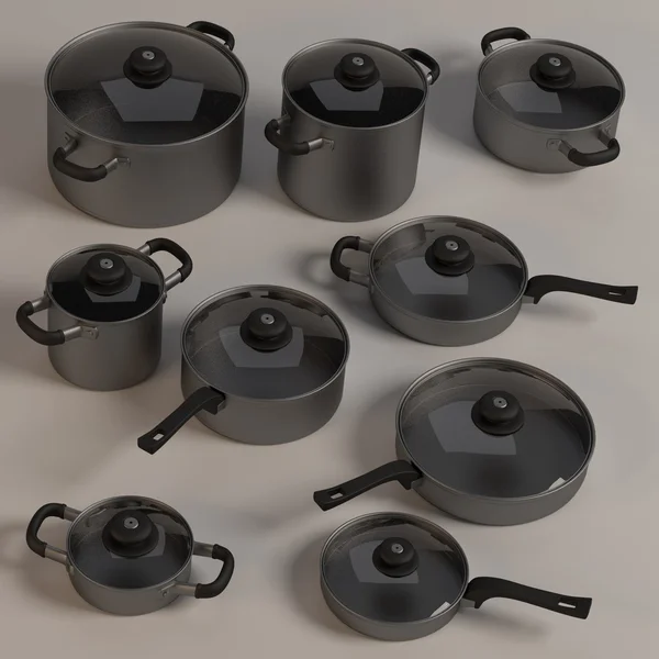 3D renderowania gotowania garnki — Zdjęcie stockowe
