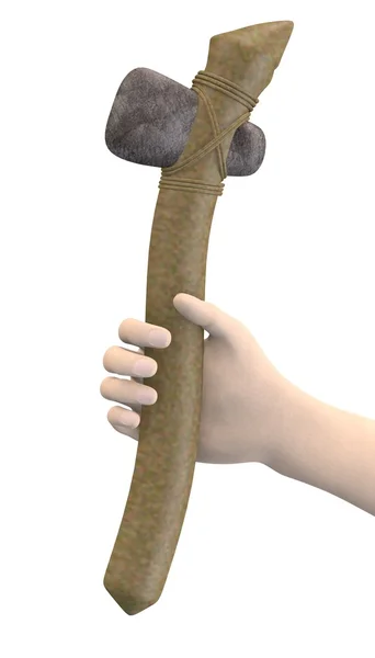 3d renderizado de la mano con herramienta prehistórica — Foto de Stock