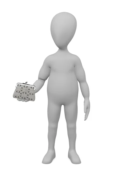 3d render of cartoon character with purse — Stock Photo, Image