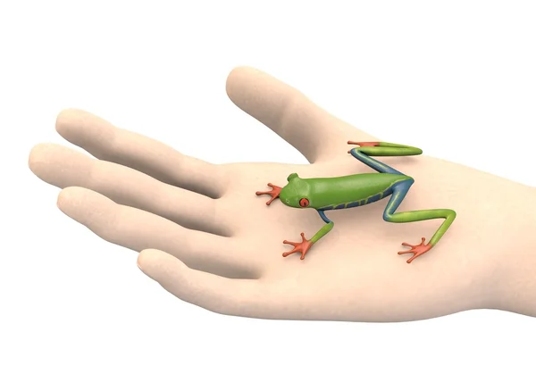 3D render van hand met kikker — Stockfoto