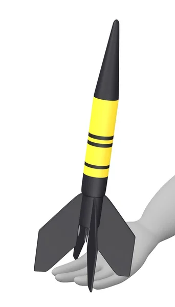 Renderização 3d de personagem de desenho animado com foguete — Fotografia de Stock