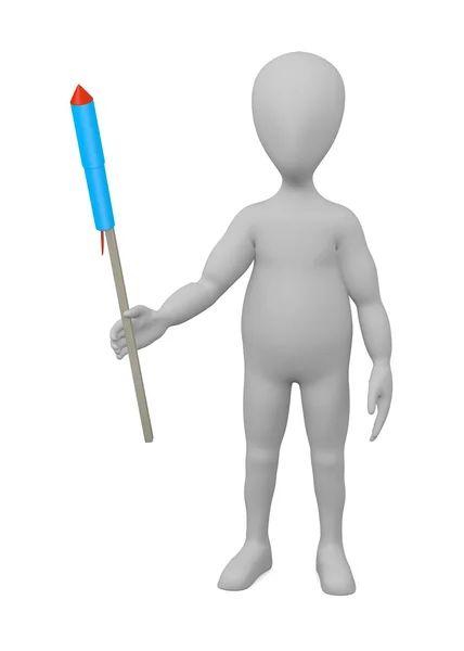 3D визуализация персонажа мультфильма с ракетой — стоковое фото