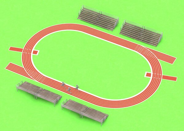3d render of cartoon character running on track