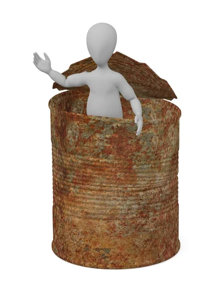 3d render of cartoon character with rusty can — Stock Photo, Image