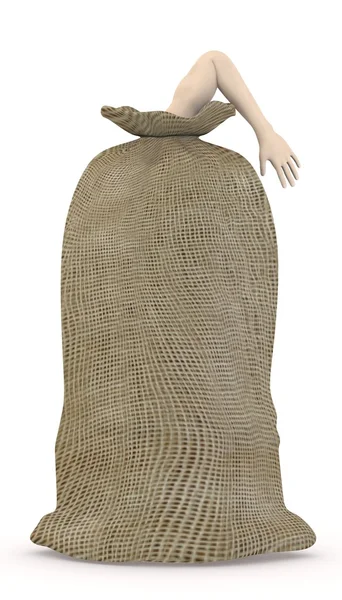3d render of artificial character in sack — Stock Photo, Image
