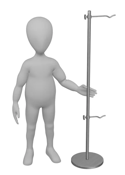Çizgi film karakteri saline stand ile 3D render — Stok fotoğraf