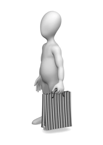 3D-Darstellung einer Cartoon-Figur mit Einkaufstasche — Stockfoto