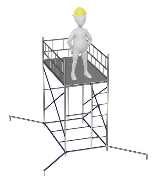 3D renderowania postać z kreskówek na rusztowaniach — Zdjęcie stockowe