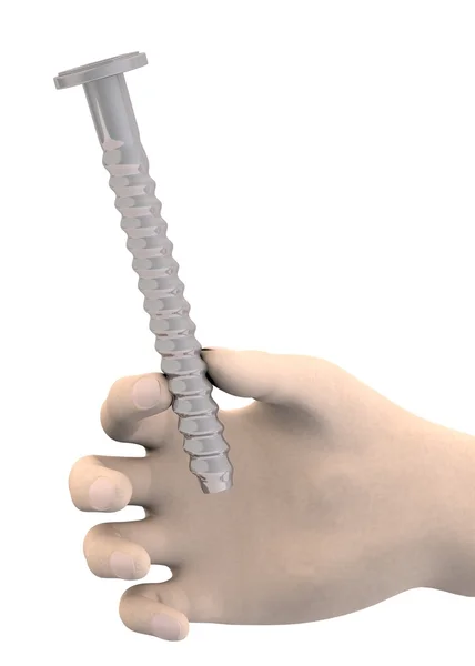 3D-Darstellung von Hand mit Schraube — Stockfoto