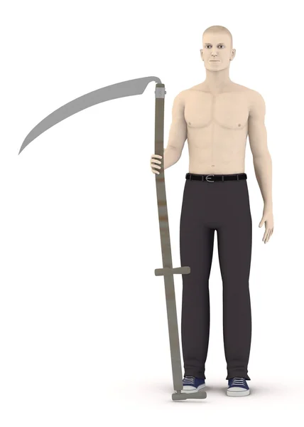 3d render of artificial character with scythe — Stock Photo, Image