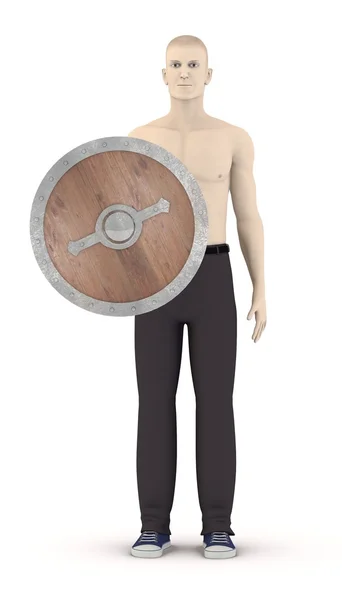 3d render of artificial character with shield — Stock Photo, Image