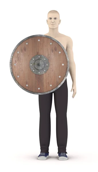 3d render of artificial character with shield — Stock Photo, Image