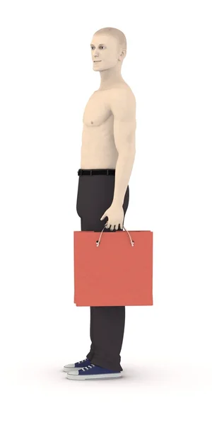 3D render alışveriş çantası ile yapay karakteri — Stok fotoğraf