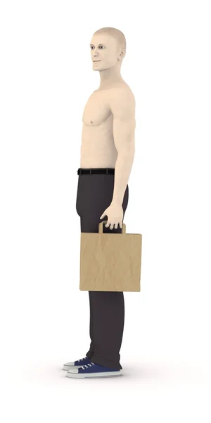 3D render av konstgjorda karaktär med shopping väska — Stockfoto