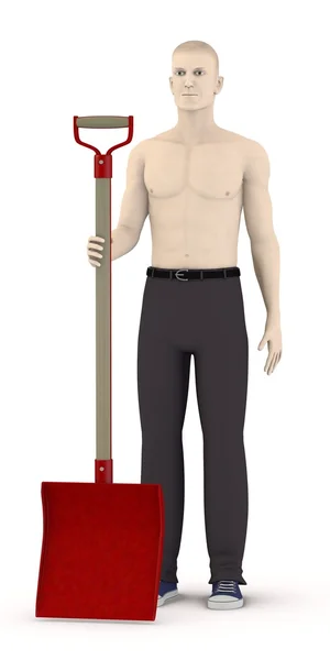 3d render of artificial character with shovel — Stock Photo, Image