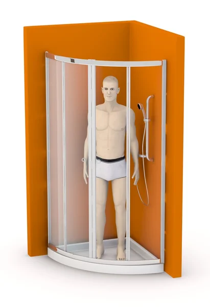 3d renderizado de carácter artificial en ducha — Foto de Stock