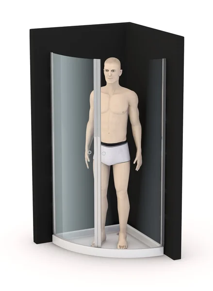 3d renderizado de carácter artificial en ducha — Foto de Stock