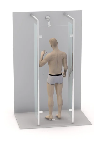3D καθιστούν τεχνητό χαρακτήρα στο ντους — Φωτογραφία Αρχείου