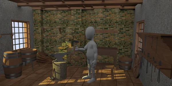 3D визуализация персонажа мультфильма в кузнеце — стоковое фото