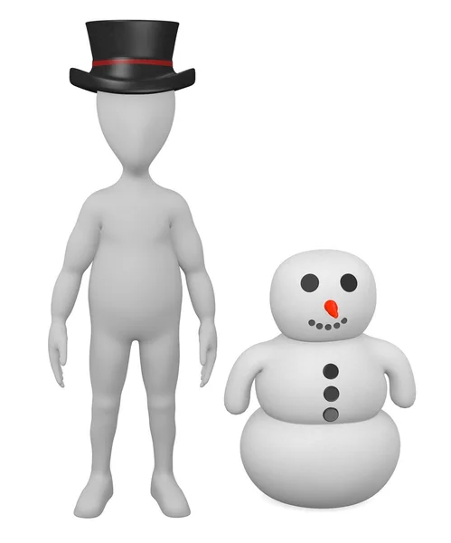 卡通人物与雪人 3d 呈现器 — 图库照片
