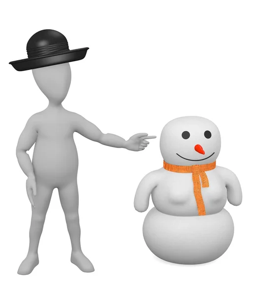 3D візуалізація мультиплікаційного персонажа зі сніговиком — стокове фото