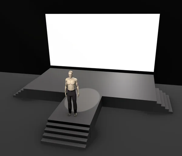 3D render mesterséges karakter a színpadon — Stock Fotó