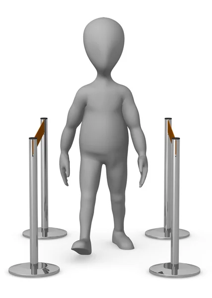 Rendering 3d del personaggio dei cartoni animati con barriere stand — Foto Stock