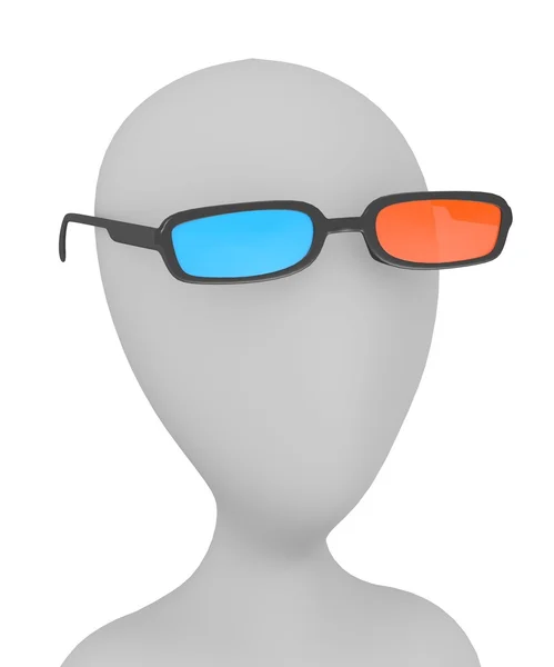 3d render of cartoon character with stereoscopic glasses — Stock Photo, Image