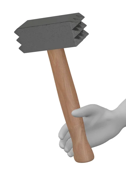 3D återgivning av tecknad karaktär med hammare — Stockfoto