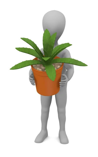 3d rendu de personnage de dessin animé avec plante succulente — Photo