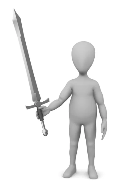 带剑的卡通人物3D渲染 — 图库照片
