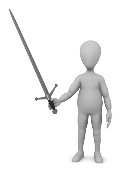 3D剣で漫画のキャラクターのレンダリング — ストック写真