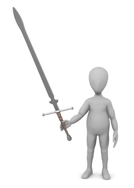 3D återgivning av tecknad karaktär med svärd — Stockfoto
