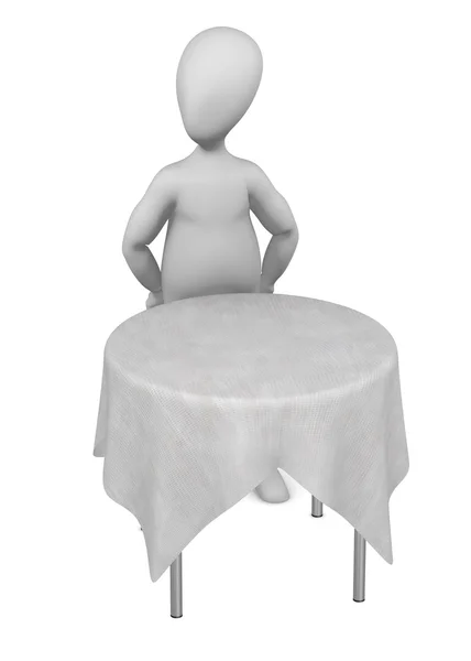 Renderização 3d de personagem de desenho animado com mesa e toalha de mesa — Fotografia de Stock