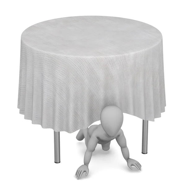 3D-Darstellung einer Cartoon-Figur mit Tisch und Tischdecke — Stockfoto