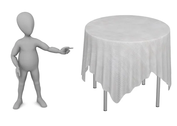 식탁보와 테이블 만화 캐릭터의 3d 렌더링 — 스톡 사진