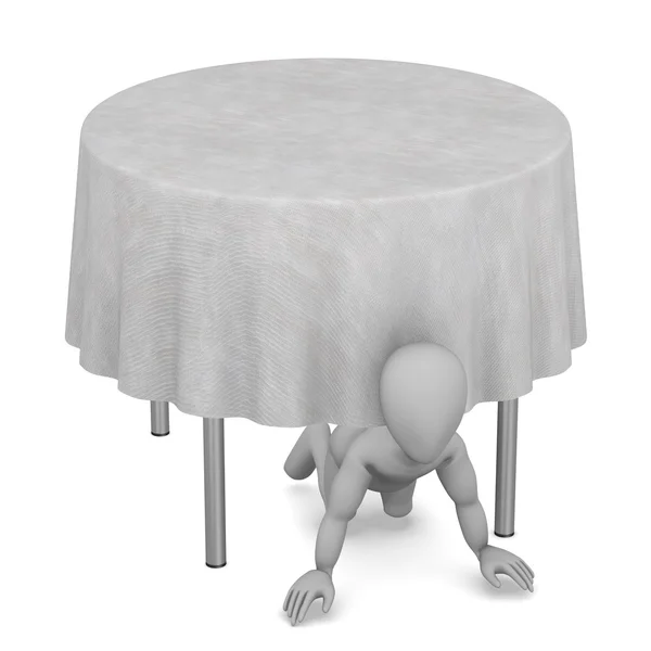 3D καθιστούν χαρακτήρα κινουμένων σχεδίων με τραπέζι και τραπεζομάντιλο — Φωτογραφία Αρχείου