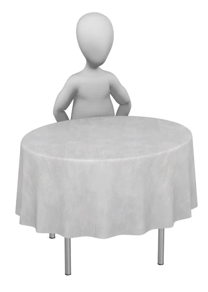 3d render of cartoon character with table and tablecloth — Stock Photo, Image