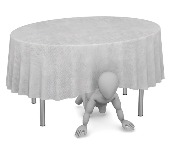 3D визуализация персонажа мультфильма со столом и скатертью — стоковое фото