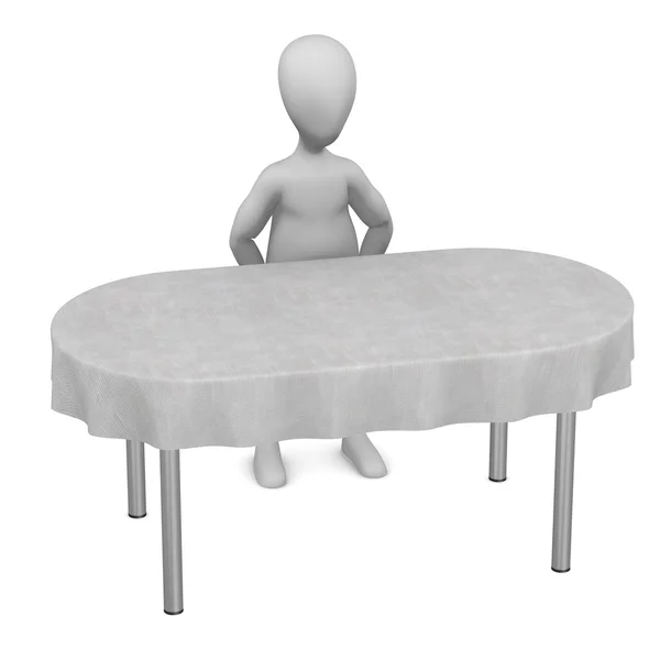 3d render of cartoon character with table and tablecloth — Stock Photo, Image